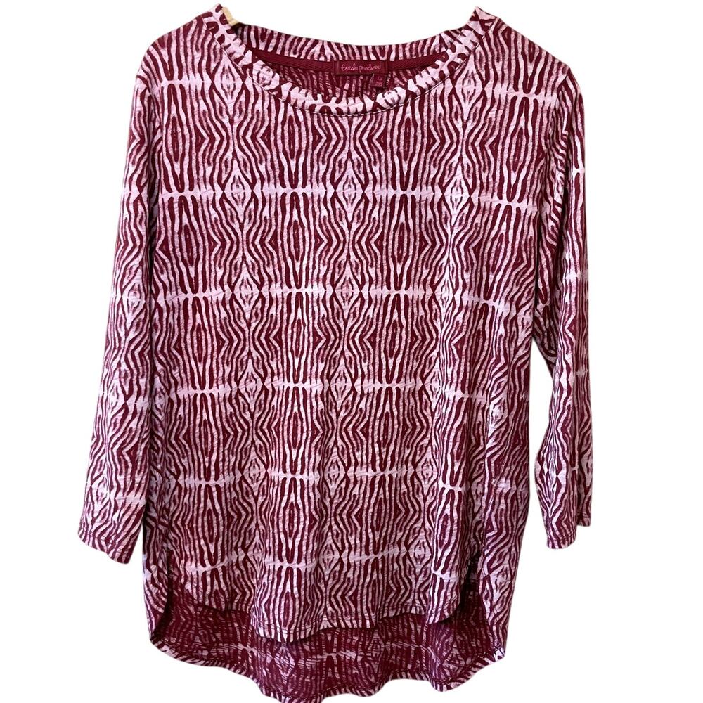 Fresh Produce  Boho Pink Abstract Printed High Neck 3/4 Sleeve Cotton Tee Small